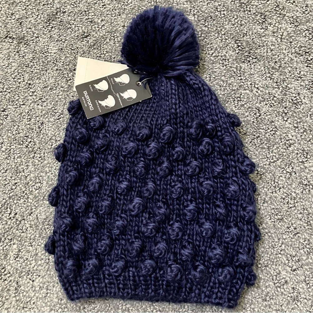 Burton Blue Knit Beanie Pom Pom Winter Hat Cozy Ski Snowboard Unisex